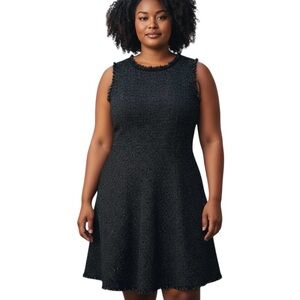 Talbots Black Gold Metallic Tweed Fit & Flare Midi Dress Size 12 Frayed